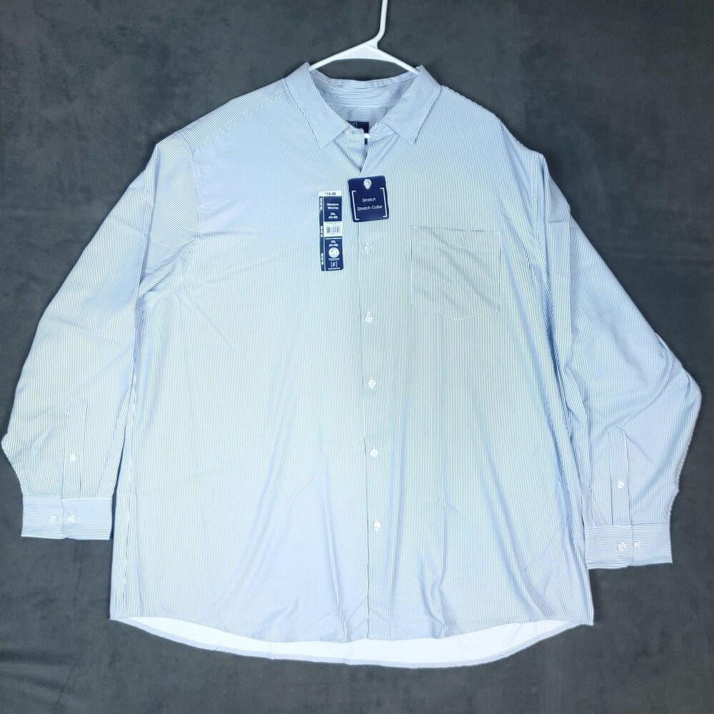 George Shirt Mens 3XL Blue Striped Long Sleeve Performance Dress Stretch Collar